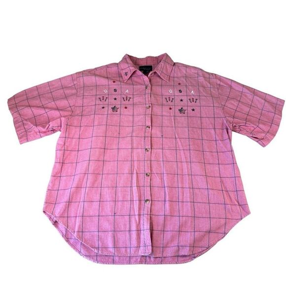 Vtg CST Blues Women’s 22 USA Fireworks Embroidered Short Sleeve Button Down - Picture 4 of 8